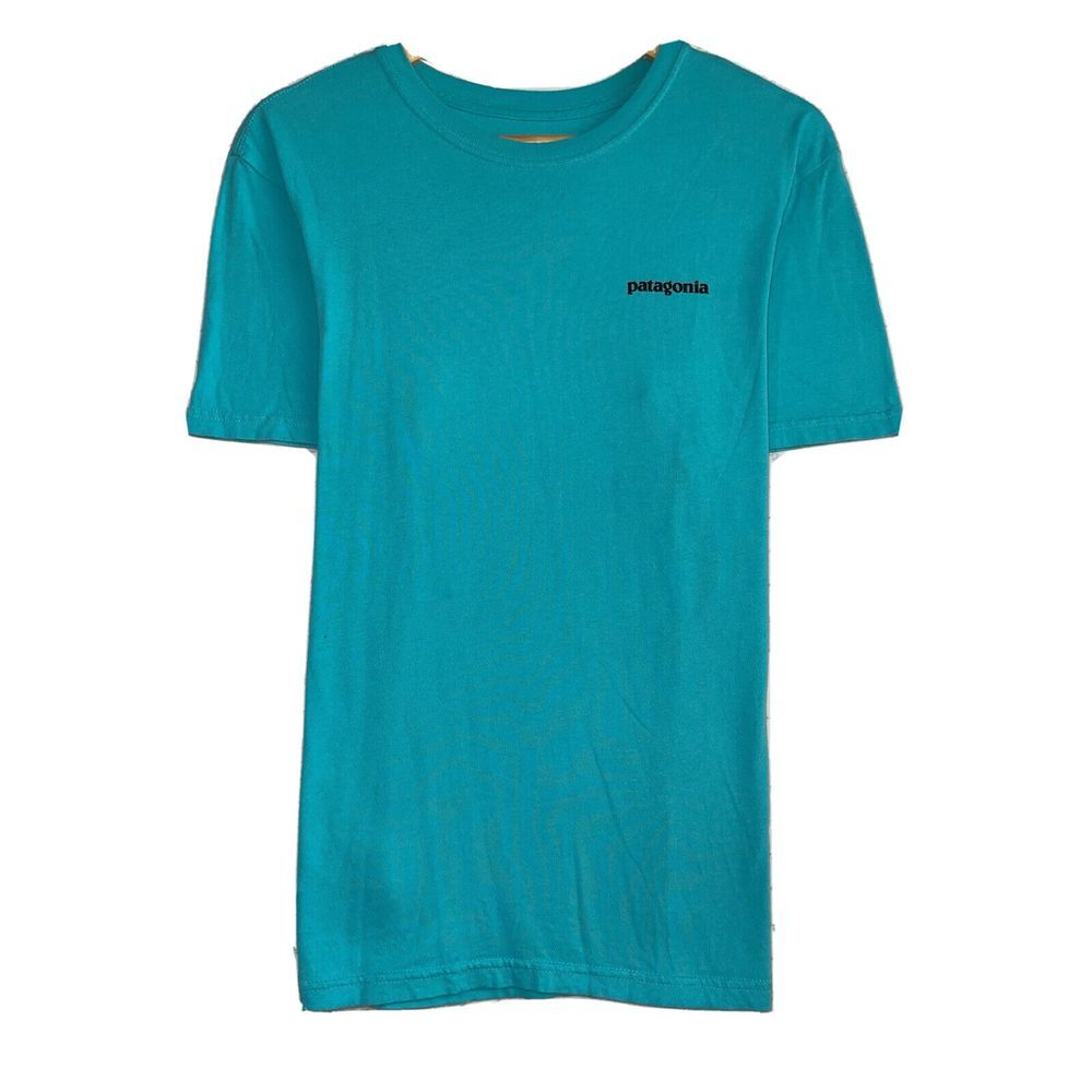 Patagonia Men's Sz S/M Aqua Blue Tarpon Fishing Graphic T-Shirt Made in‎ USA euc